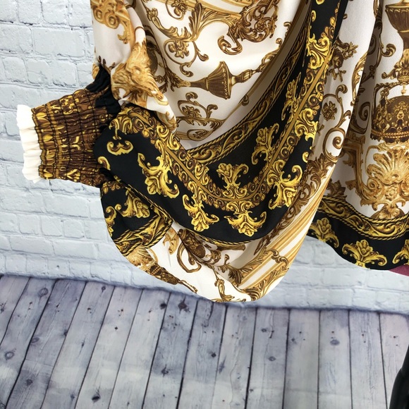 Flying Tomato collar Baroque Print gold blouse top - Picture 8 of 9